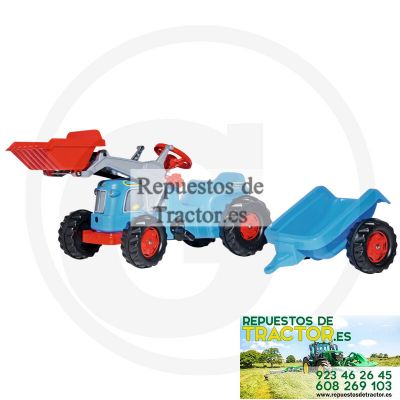 TRACTOR A PEDALES AZUL CON PALA Y REMOLQUE